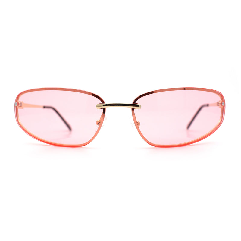 Rimless Narrow Rectangle Wrap Luxury Metal Rim Oversized Sunglasses