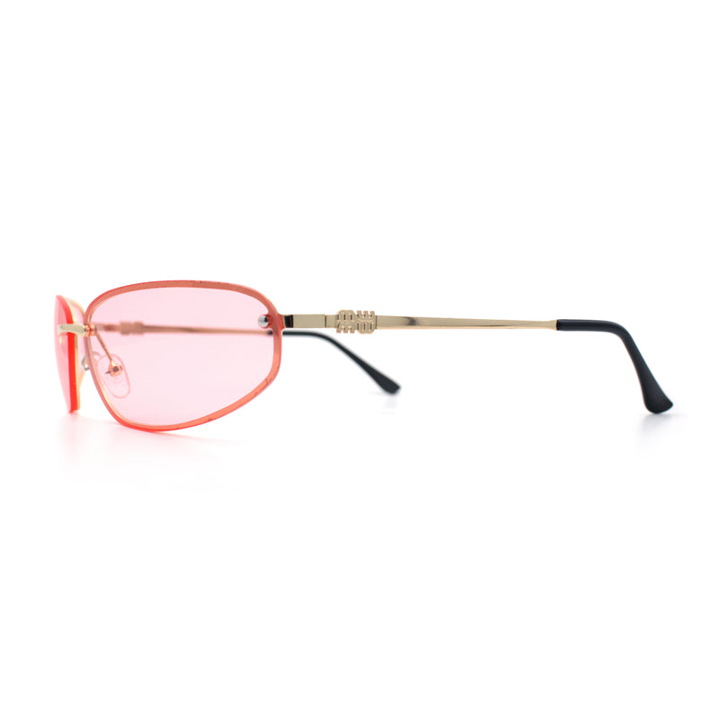Rimless Narrow Rectangle Wrap Luxury Metal Rim Oversized Sunglasses