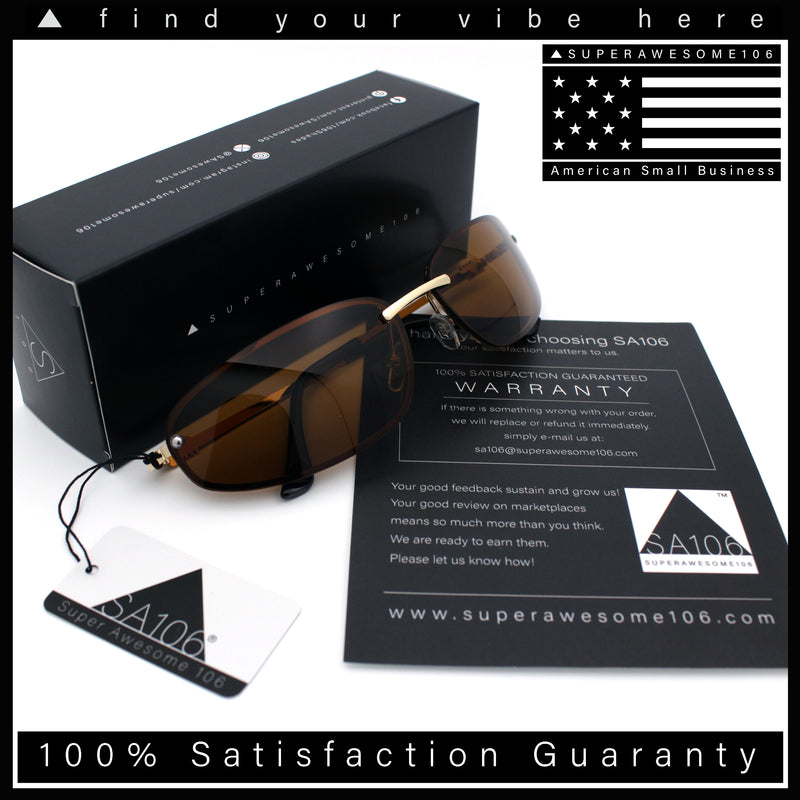 Rimless Narrow Rectangle Wrap Luxury Metal Rim Oversized Sunglasses
