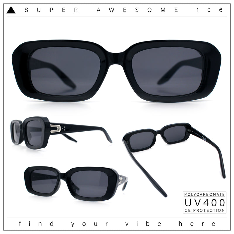 Womens Luxe Mod Fashion Rectangle Beveled Thick Plastic Sunglasses