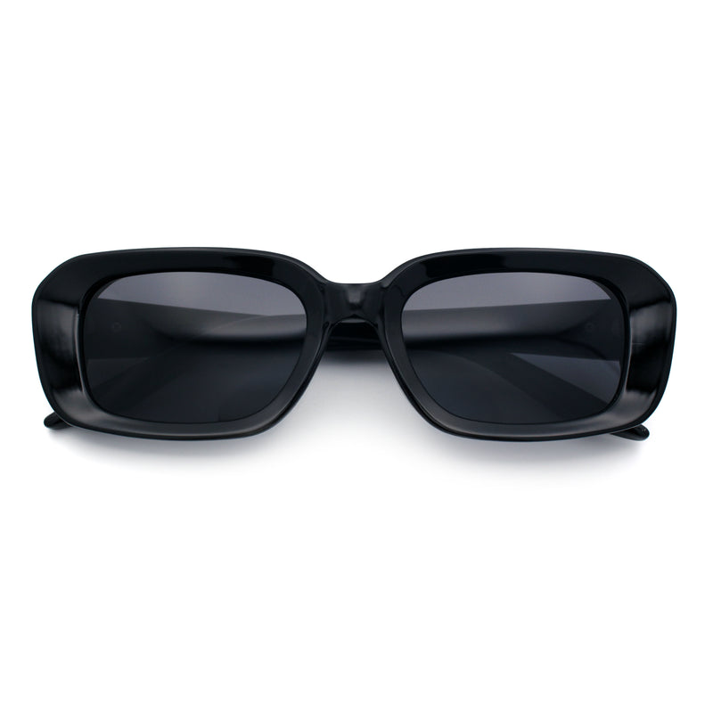 Womens Luxe Mod Fashion Rectangle Beveled Thick Plastic Sunglasses