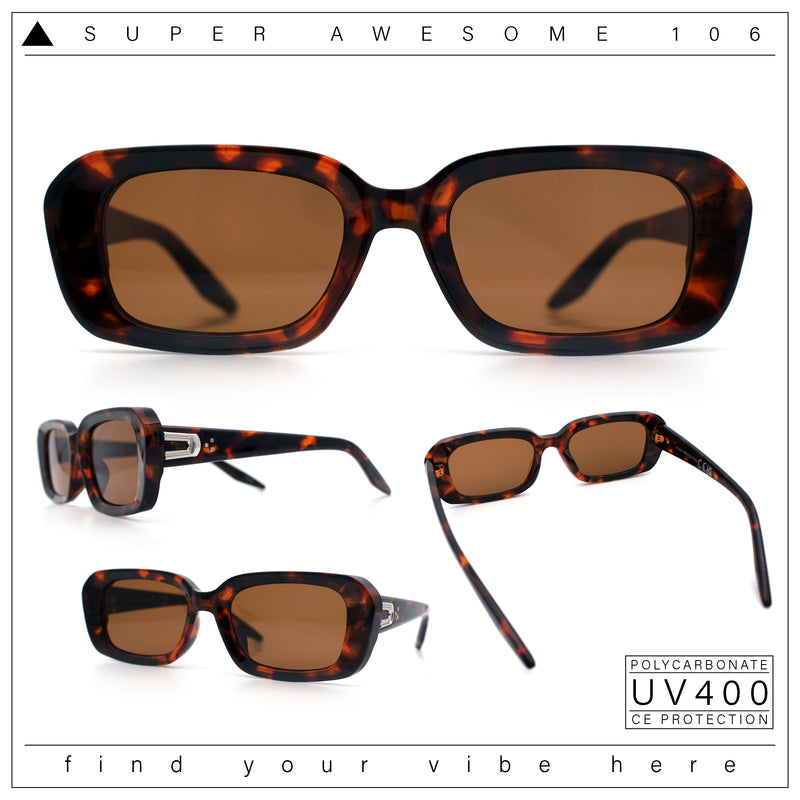 Womens Luxe Mod Fashion Rectangle Beveled Thick Plastic Sunglasses