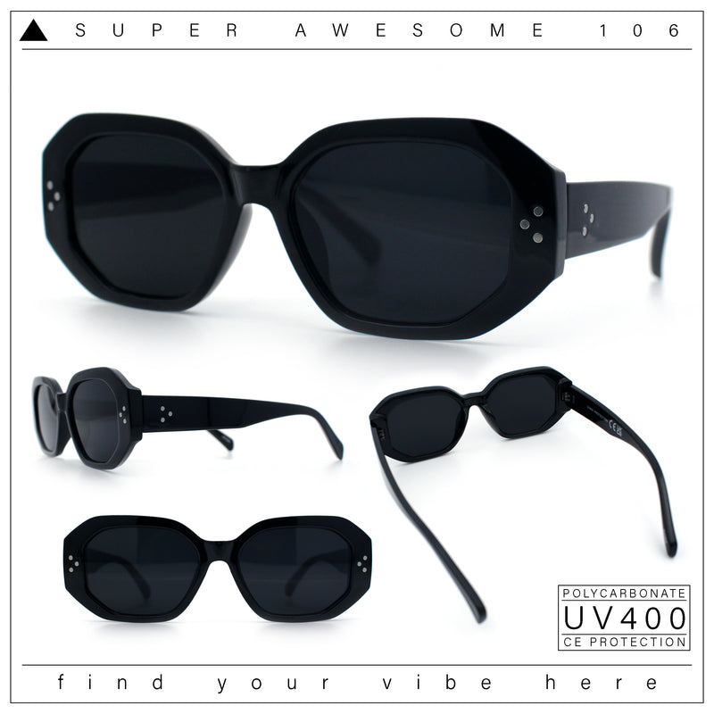 Womens Luxe Mod Fashion Octagon Beveled Thick Plastic Sunglasses