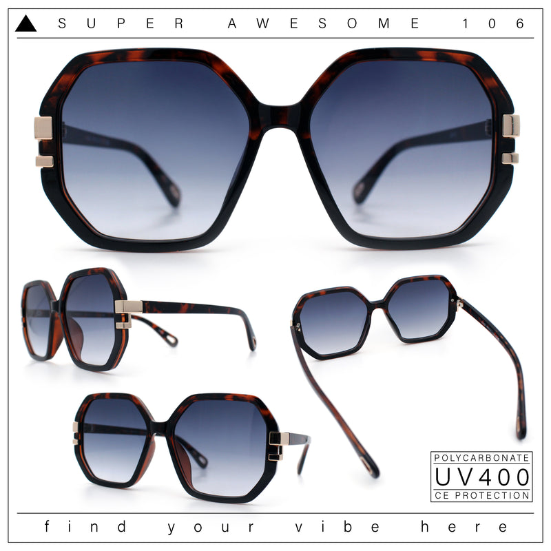 Womens Octagon Butterfly Designer Oversized Fashion Plastic Sunglasses