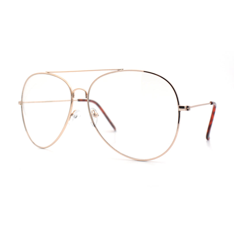 XL Oversized Gold Tear Drop Shape Officer Metal Rim Clear Lens Fashion Glasses