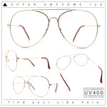 XL Oversized Gold Tear Drop Shape Officer Metal Rim Clear Lens Fashion Glasses