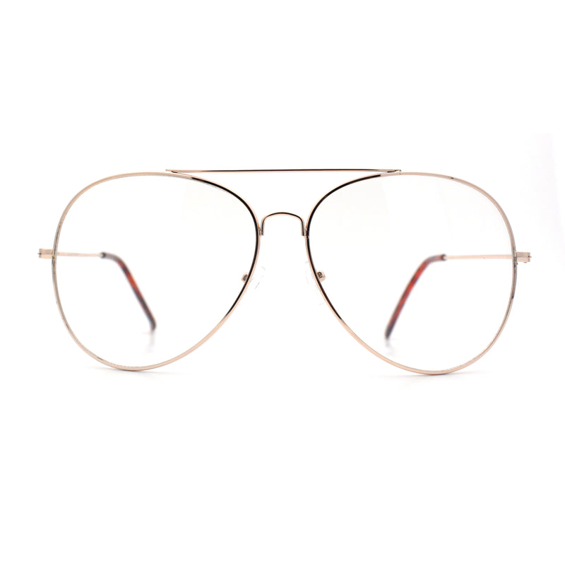 XL Oversized Gold Tear Drop Shape Officer Metal Rim Clear Lens Fashion Glasses