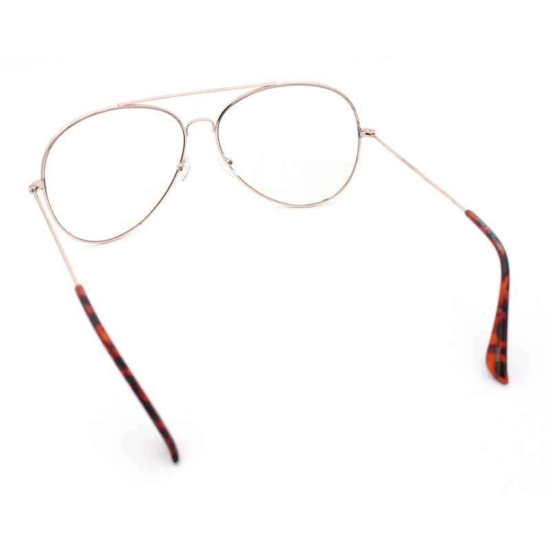 XL Oversized Gold Tear Drop Shape Officer Metal Rim Clear Lens Fashion Glasses