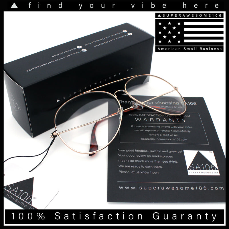 XL Oversized Gold Tear Drop Shape Officer Metal Rim Clear Lens Fashion Glasses
