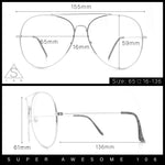 XL Oversized Gold Tear Drop Shape Officer Metal Rim Clear Lens Fashion Glasses