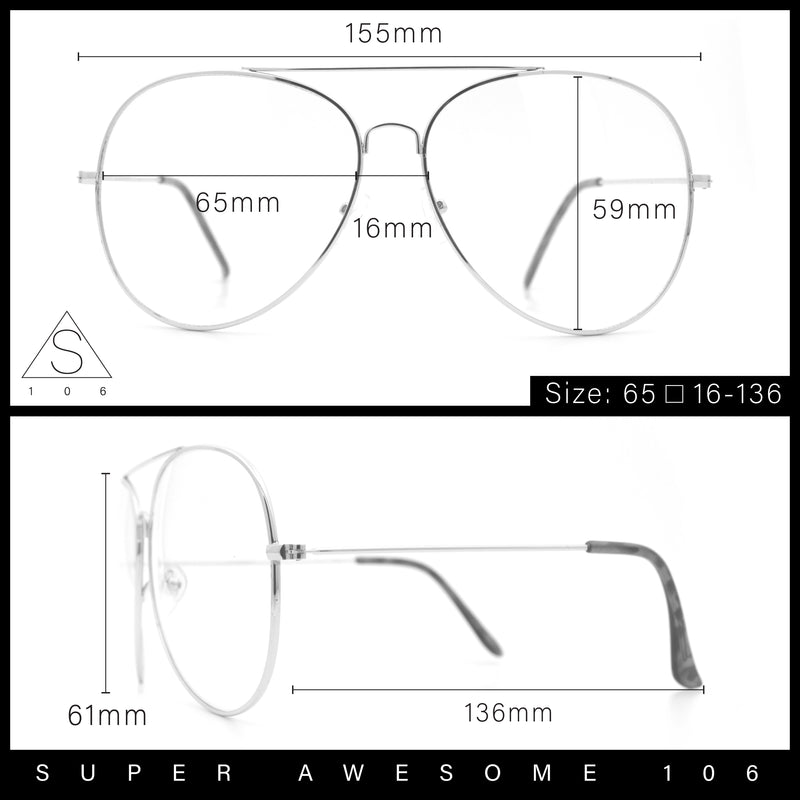 XL Oversized Gold Tear Drop Shape Officer Metal Rim Clear Lens Fashion Glasses