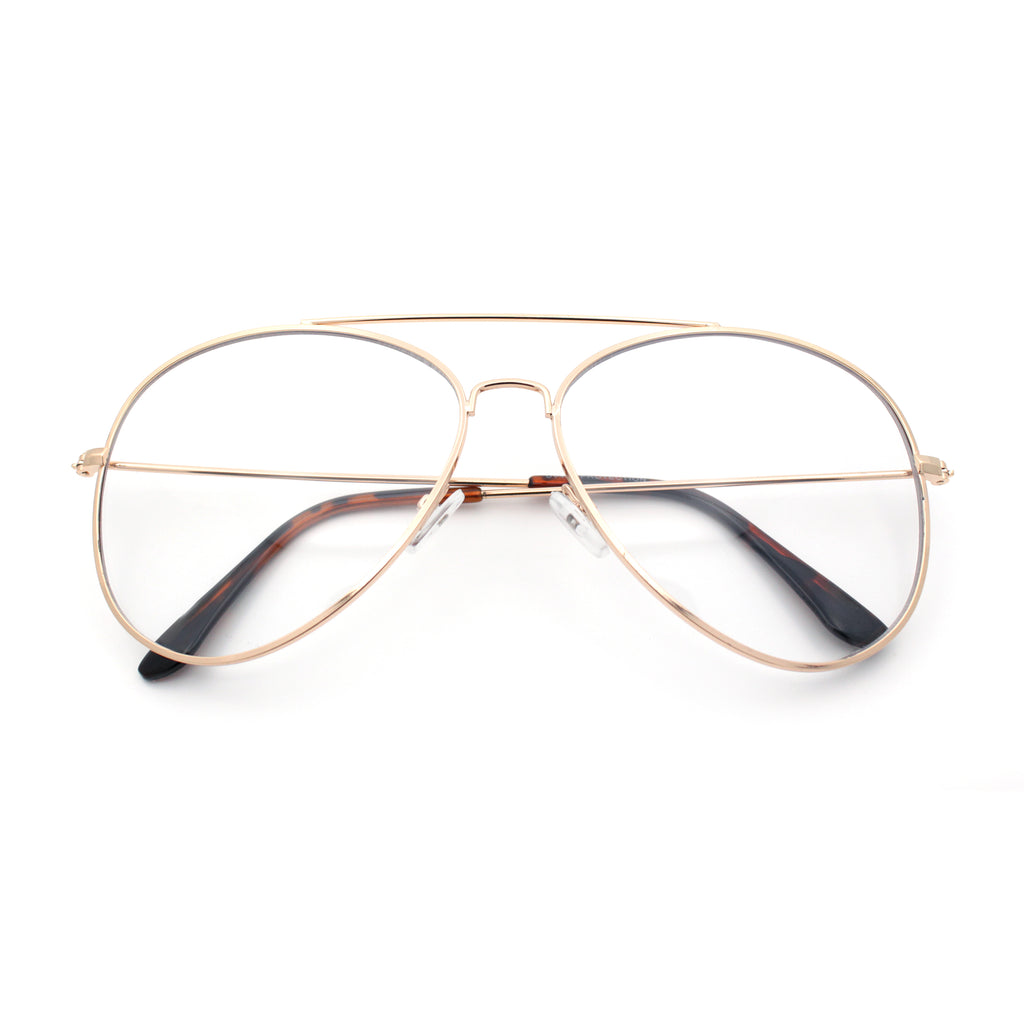Iconic Tear Drop Shape Air Force Officer Metal Rim Cop Clear Lens Glasses