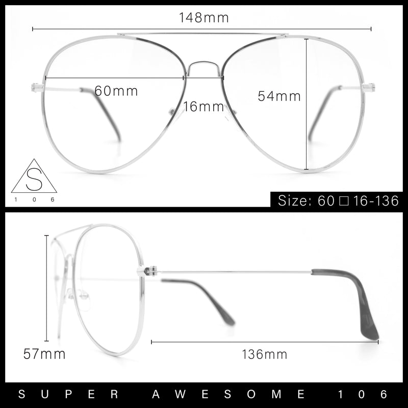 Iconic Tear Drop Shape Air Force Officer Metal Rim Cop Clear Lens Glasses