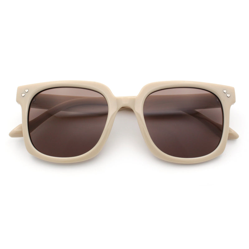 Womens Subtle Heart Metal Stud Horn Rim Plastic Retro Sunglasses