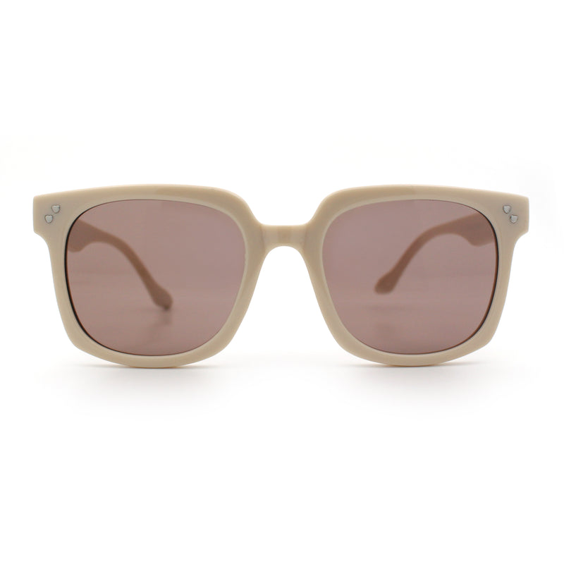 Womens Subtle Heart Metal Stud Horn Rim Plastic Retro Sunglasses