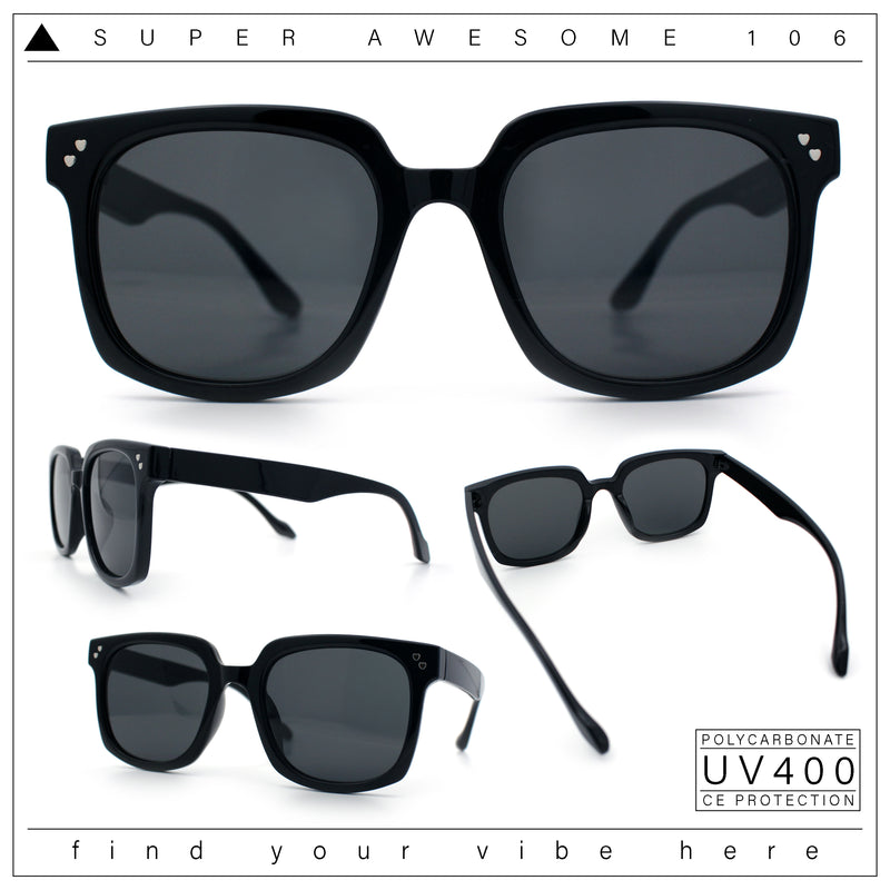 Womens Subtle Heart Metal Stud Horn Rim Plastic Retro Sunglasses