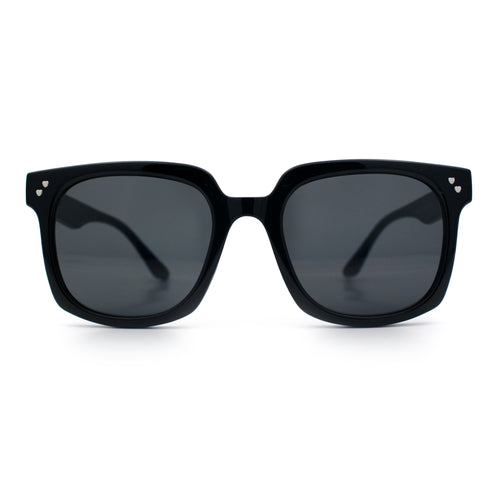 Womens Subtle Heart Metal Stud Horn Rim Plastic Retro Sunglasses