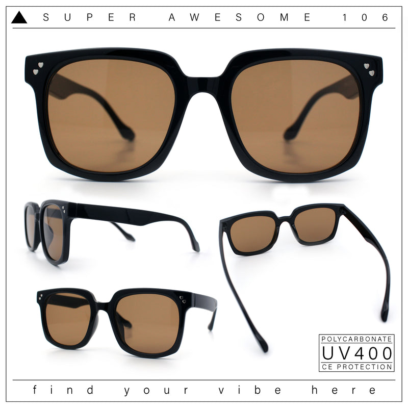 Womens Subtle Heart Metal Stud Horn Rim Plastic Retro Sunglasses
