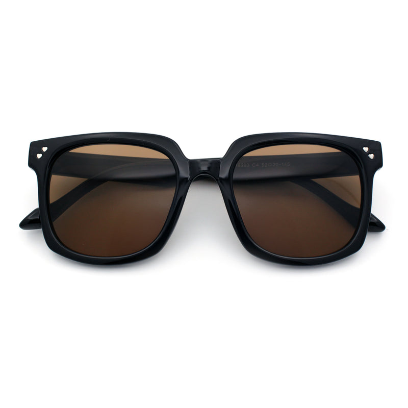 Womens Subtle Heart Metal Stud Horn Rim Plastic Retro Sunglasses