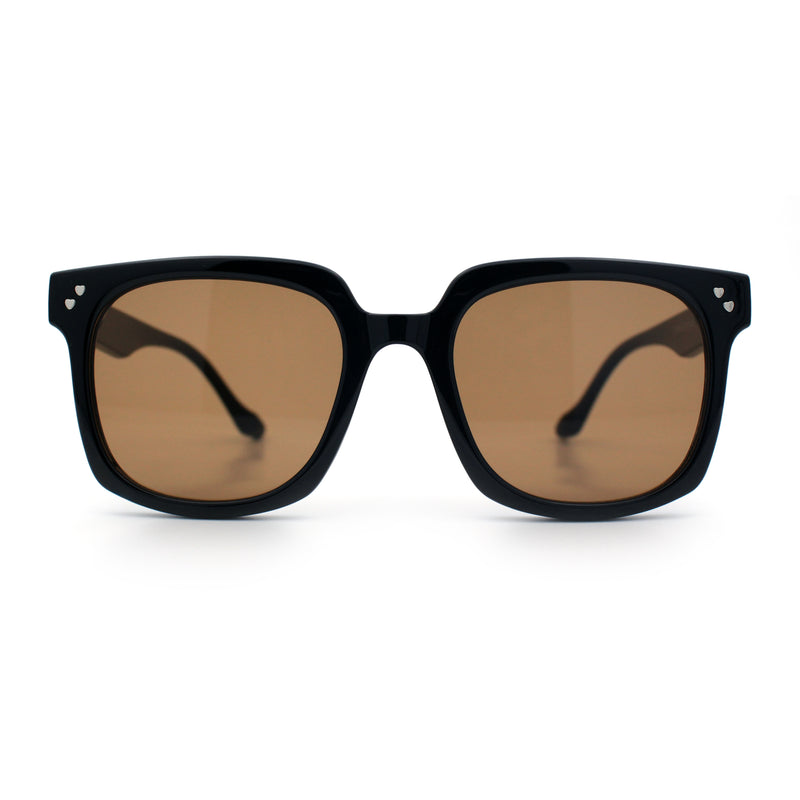 Womens Subtle Heart Metal Stud Horn Rim Plastic Retro Sunglasses
