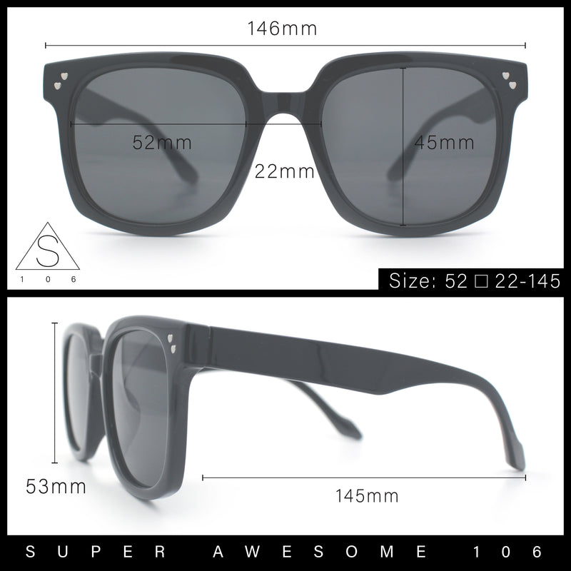 Womens Subtle Heart Metal Stud Horn Rim Plastic Retro Sunglasses