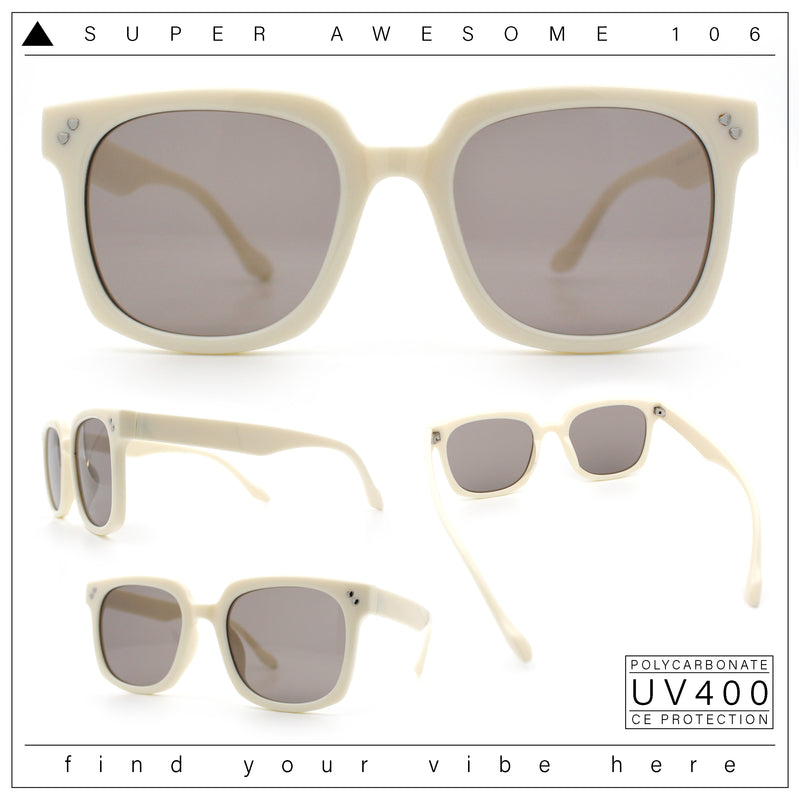 Womens Subtle Heart Metal Stud Horn Rim Plastic Retro Sunglasses