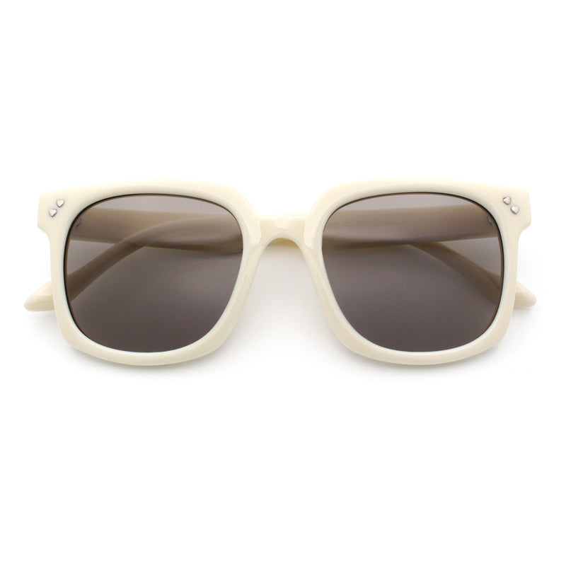 Womens Subtle Heart Metal Stud Horn Rim Plastic Retro Sunglasses