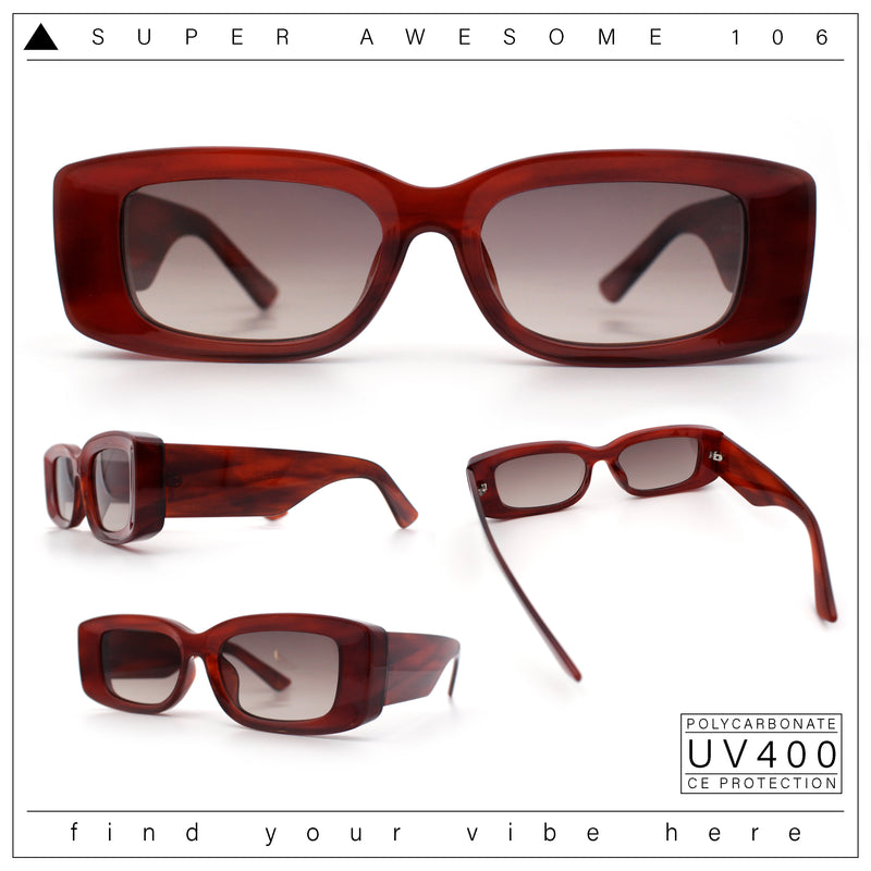Womens Beveled Rectangle Mod Thick Plastic Fashion Sunglasses