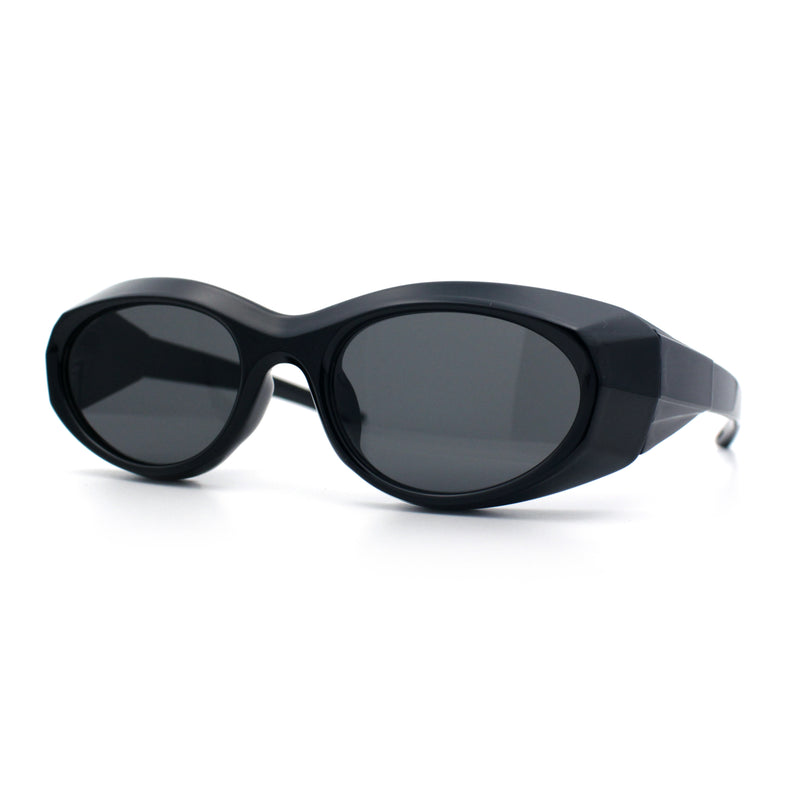 Oval Geometric Dimensional Diamond Cut Bevel Plastic Sport Sunglasses
