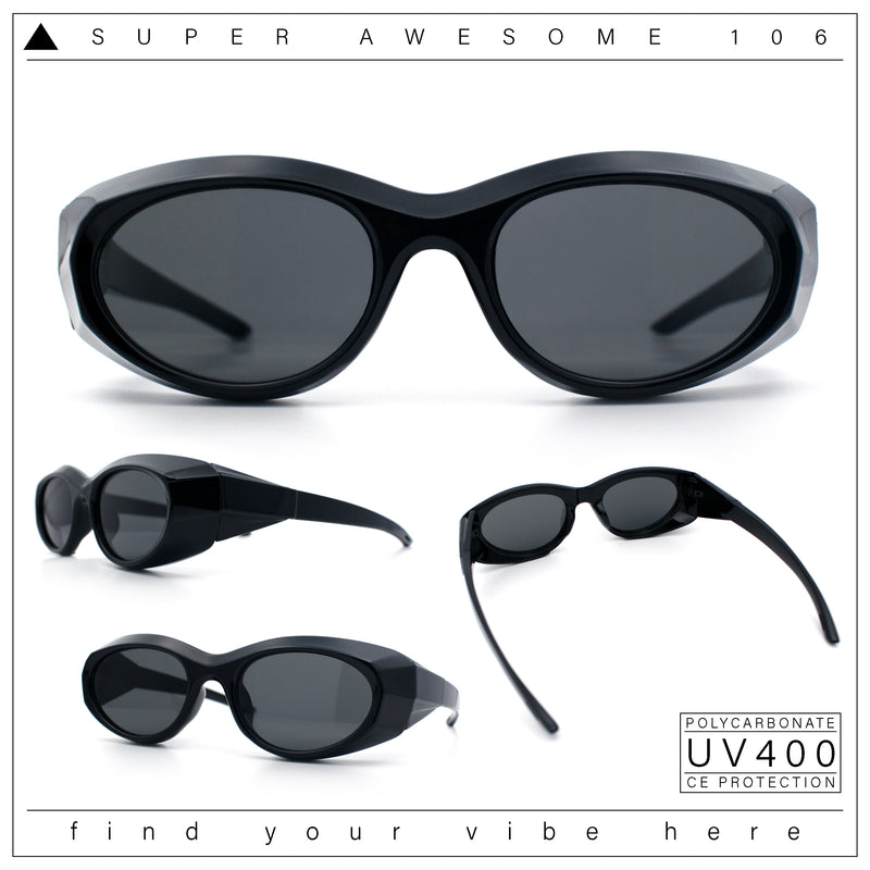 Oval Geometric Dimensional Diamond Cut Bevel Plastic Sport Sunglasses