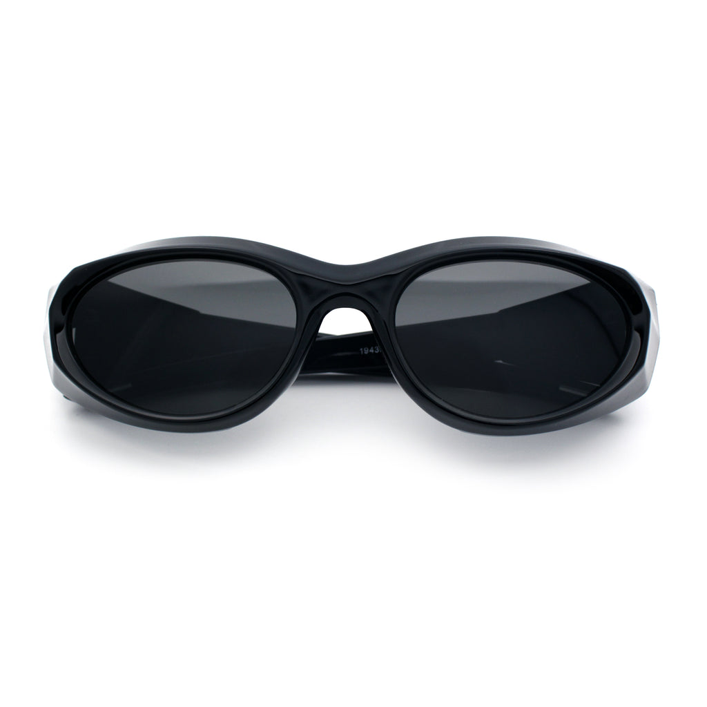 Oval Geometric Dimensional Diamond Cut Bevel Plastic Sport Sunglasses