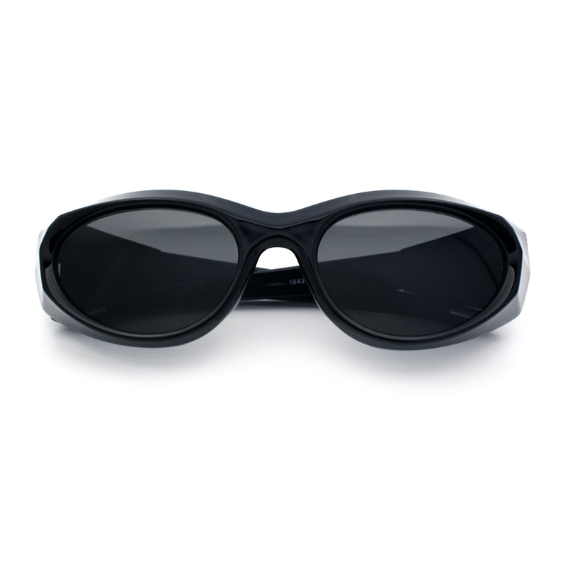 Oval Geometric Dimensional Diamond Cut Bevel Plastic Sport Sunglasses