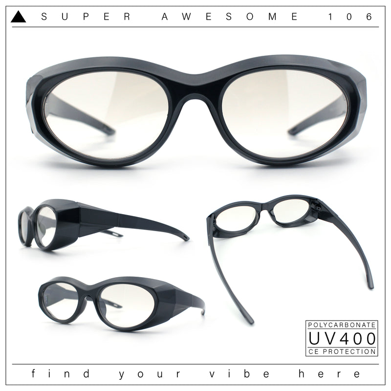 Oval Geometric Dimensional Diamond Cut Bevel Plastic Sport Sunglasses