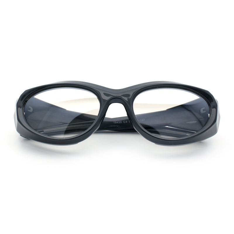 Oval Geometric Dimensional Diamond Cut Bevel Plastic Sport Sunglasses