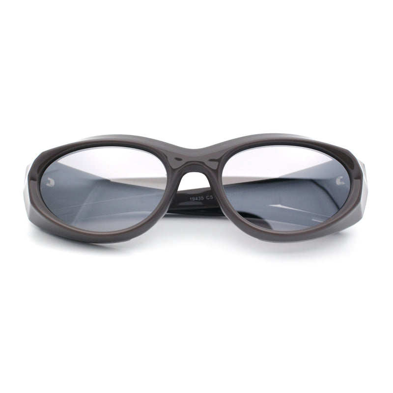 Oval Geometric Dimensional Diamond Cut Bevel Plastic Sport Sunglasses