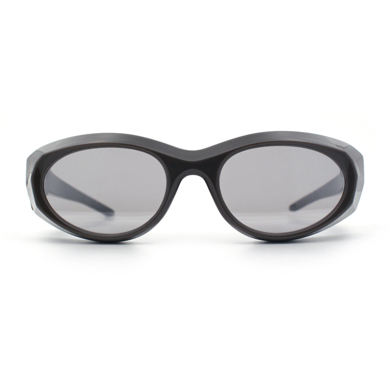 Oval Geometric Dimensional Diamond Cut Bevel Plastic Sport Sunglasses