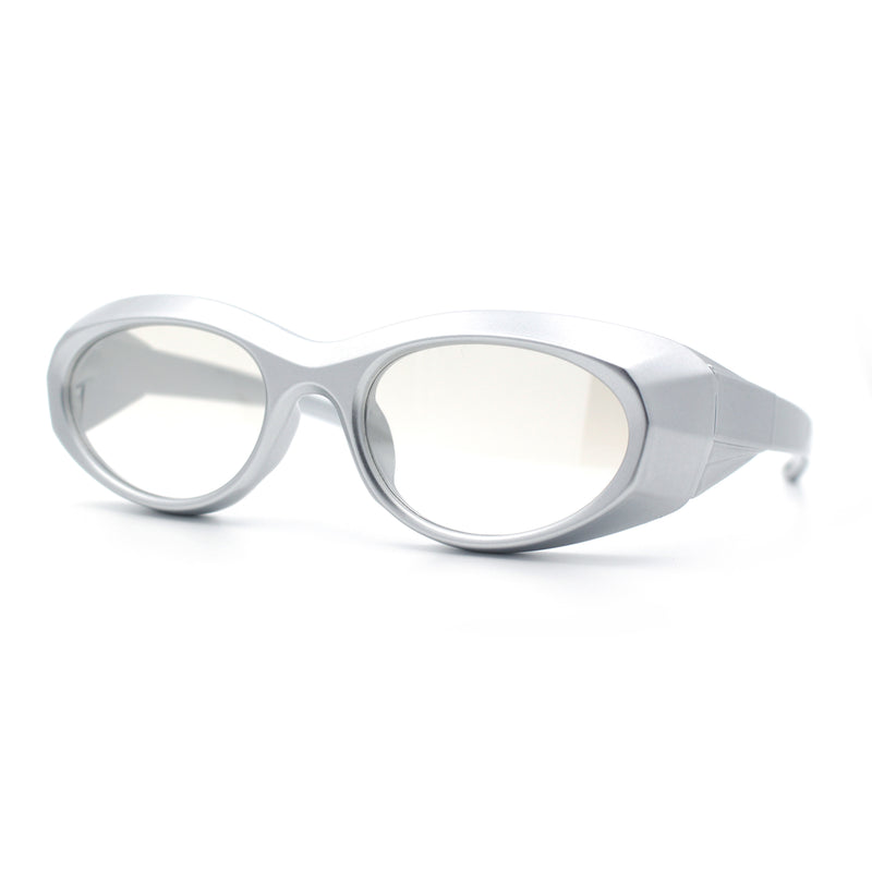 Oval Geometric Dimensional Diamond Cut Bevel Plastic Sport Sunglasses