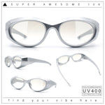 Oval Geometric Dimensional Diamond Cut Bevel Plastic Sport Sunglasses