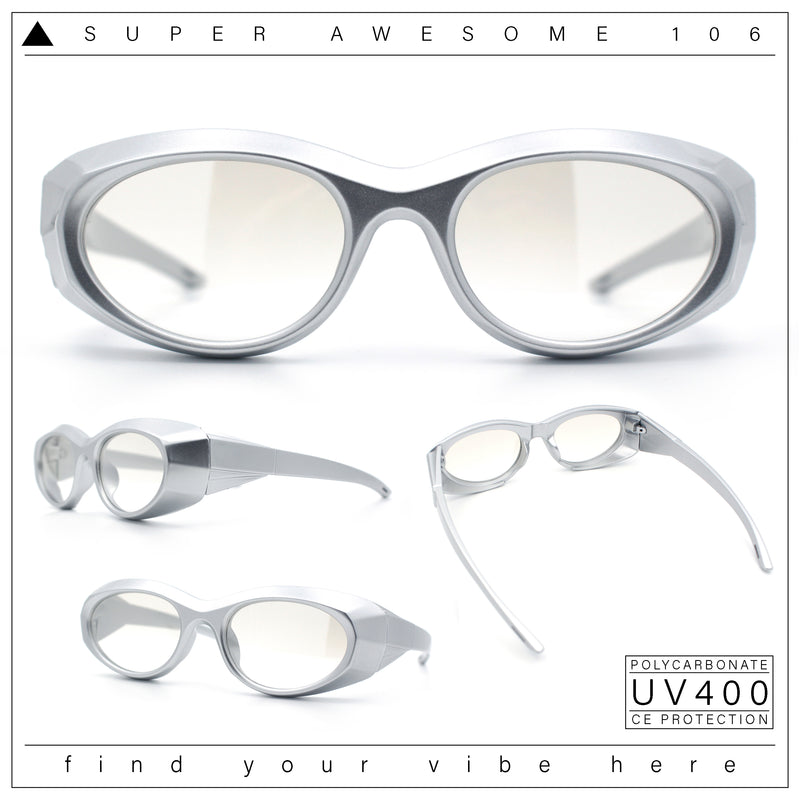 Oval Geometric Dimensional Diamond Cut Bevel Plastic Sport Sunglasses