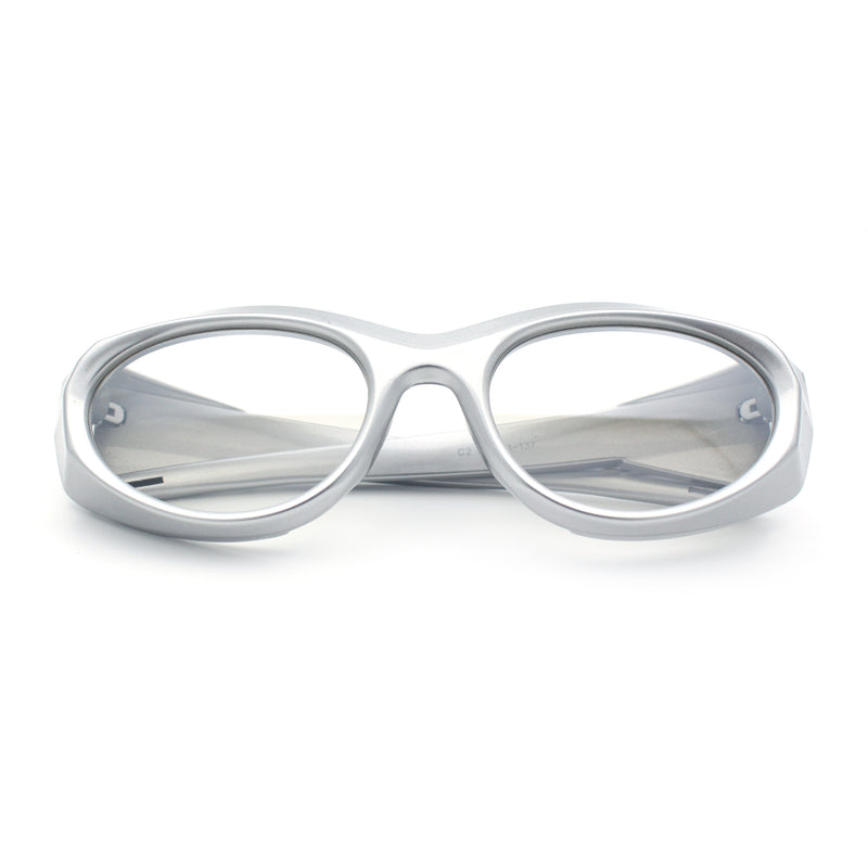 Oval Geometric Dimensional Diamond Cut Bevel Plastic Sport Sunglasses