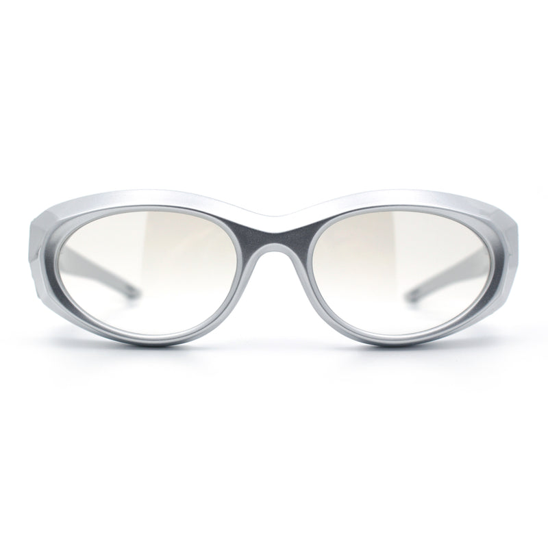 Oval Geometric Dimensional Diamond Cut Bevel Plastic Sport Sunglasses