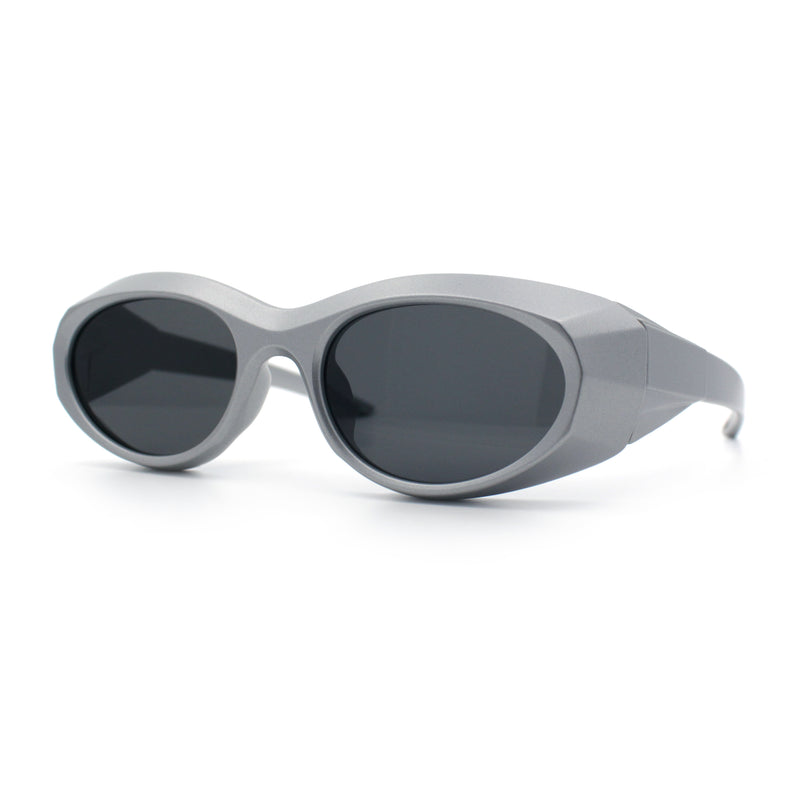 Oval Geometric Dimensional Diamond Cut Bevel Plastic Sport Sunglasses