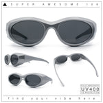 Oval Geometric Dimensional Diamond Cut Bevel Plastic Sport Sunglasses