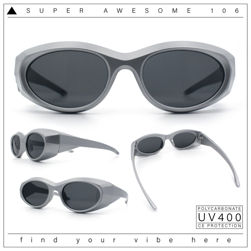 Oval Geometric Dimensional Diamond Cut Bevel Plastic Sport Sunglasses