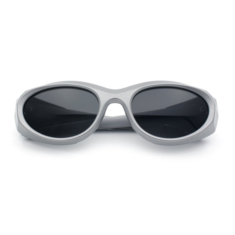 Oval Geometric Dimensional Diamond Cut Bevel Plastic Sport Sunglasses