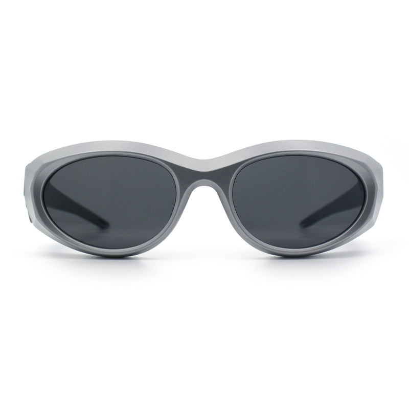 Oval Geometric Dimensional Diamond Cut Bevel Plastic Sport Sunglasses