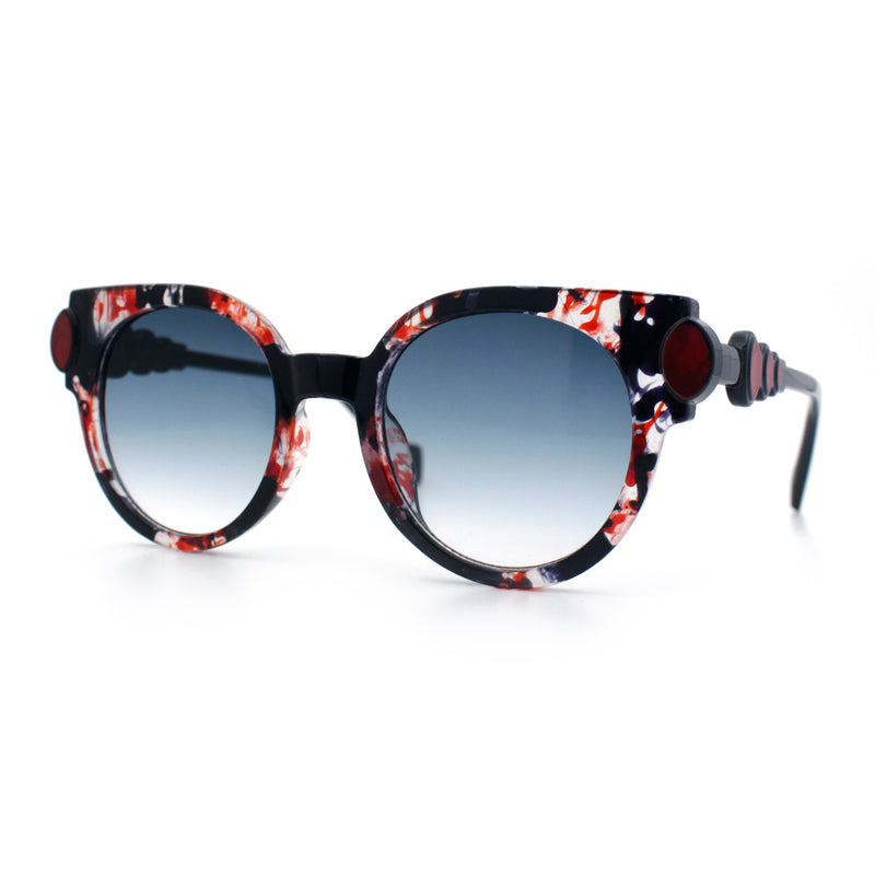 Womens Ornate Fancy Thick Mod Plastic Round Horn Fashion Sunglasses