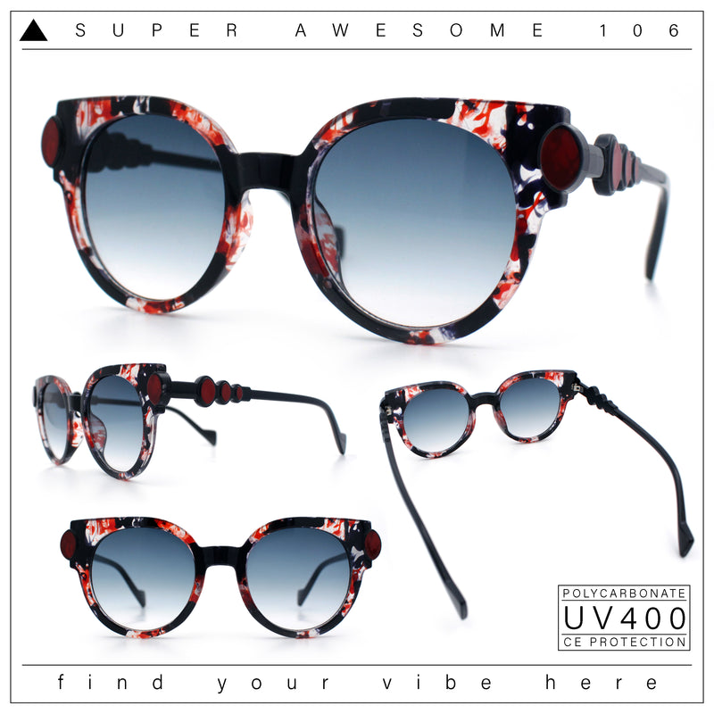 Womens Ornate Fancy Thick Mod Plastic Round Horn Fashion Sunglasses