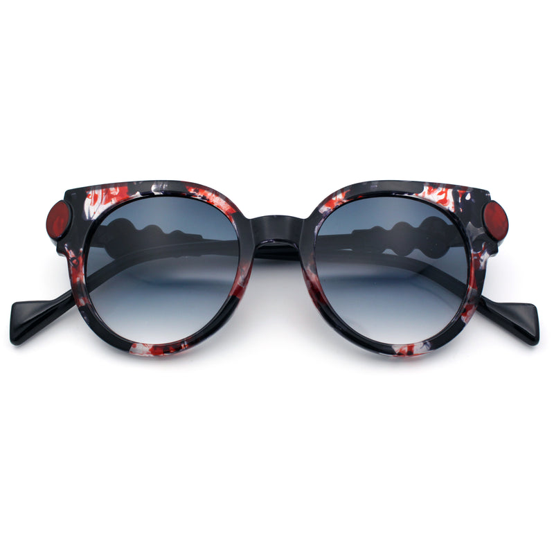 Womens Ornate Fancy Thick Mod Plastic Round Horn Fashion Sunglasses