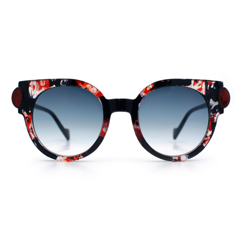 Womens Ornate Fancy Thick Mod Plastic Round Horn Fashion Sunglasses